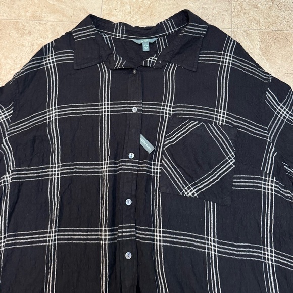 Terra & Sky Women’s Plus Size Plaid Viscose Black White Button Shirt 4X New - Picture 4 of 11